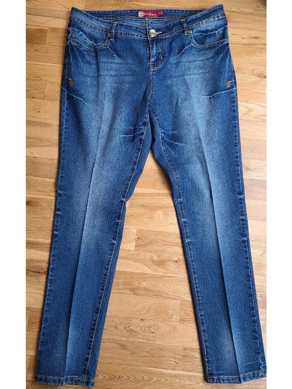 Vintage Apple Bottoms Jeans Sz 16 Blue Tapered Y2K Embroidered Apple Sexy 90s - Picture 5 of 14